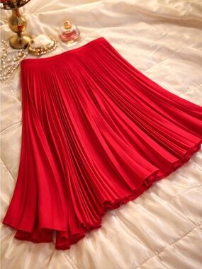 Women’s Red Pleated Midi Skirt
